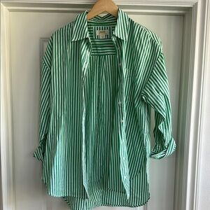 Anthropologie Green and White Casual Button Down Shirt